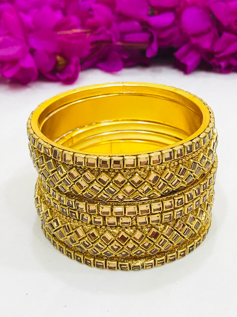 Amazing Party Wear Designer Bangles Set With Gold Stones For Women