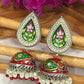 Traditional Red And White Beads Silver Plated Hand Painted Oxidized Jhumka Earrings