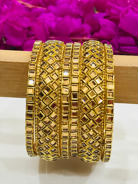 Amazing Party Wear Designer Bangles Set With Gold Stones For Women