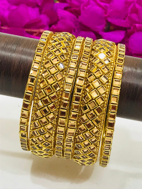 Amazing Party Wear Designer Bangles Set With Gold Stones For Women