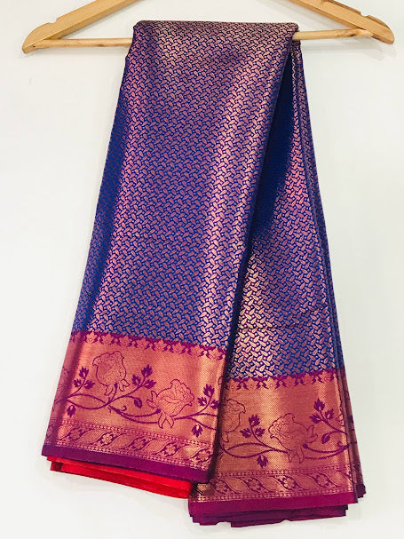 Colored Floral Designed Soft Silk Saree With Pink Border In Scottsdale