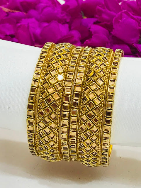 Amazing Party Wear Designer Bangles Set With Gold Stones For Women