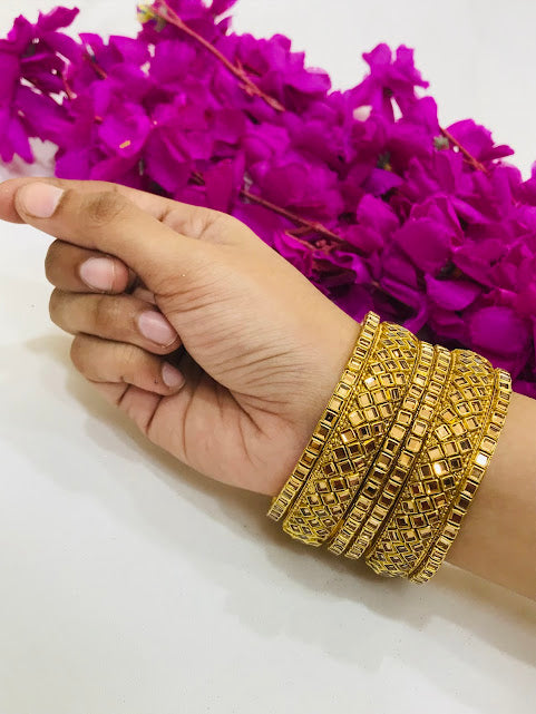 Amazing Party Wear Designer Bangles Set With Gold Stones For Women