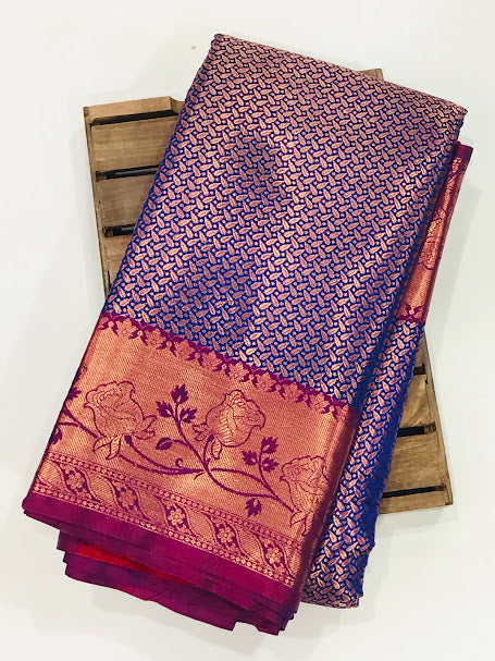 Floral Designed Soft Silk Saree With Pink Border In Yuma