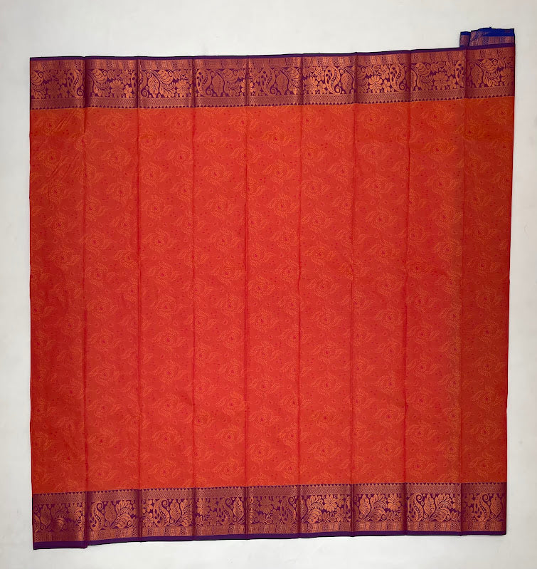 Red Color Art Silk Saree With Purple Border In Yuma
