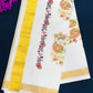 Beautiful Kerala Kasavu Cotton Embroidery Saree With Zari Border