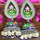 Trendy Blue Color Floral Silver Plated Oxidized Jhumka Earrings