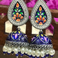 Floral Design Silver Oxidized Jhumka Earrings in USA