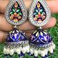 Blue Enameled Floral Design Silver Oxidized Jhumka Earrings Near Me