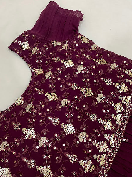 Wine Color Georgette Choli Set With In Suncity