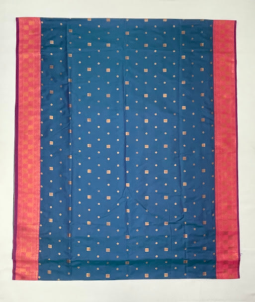 Blue Color Saree With Gold Zari Work In Mesa