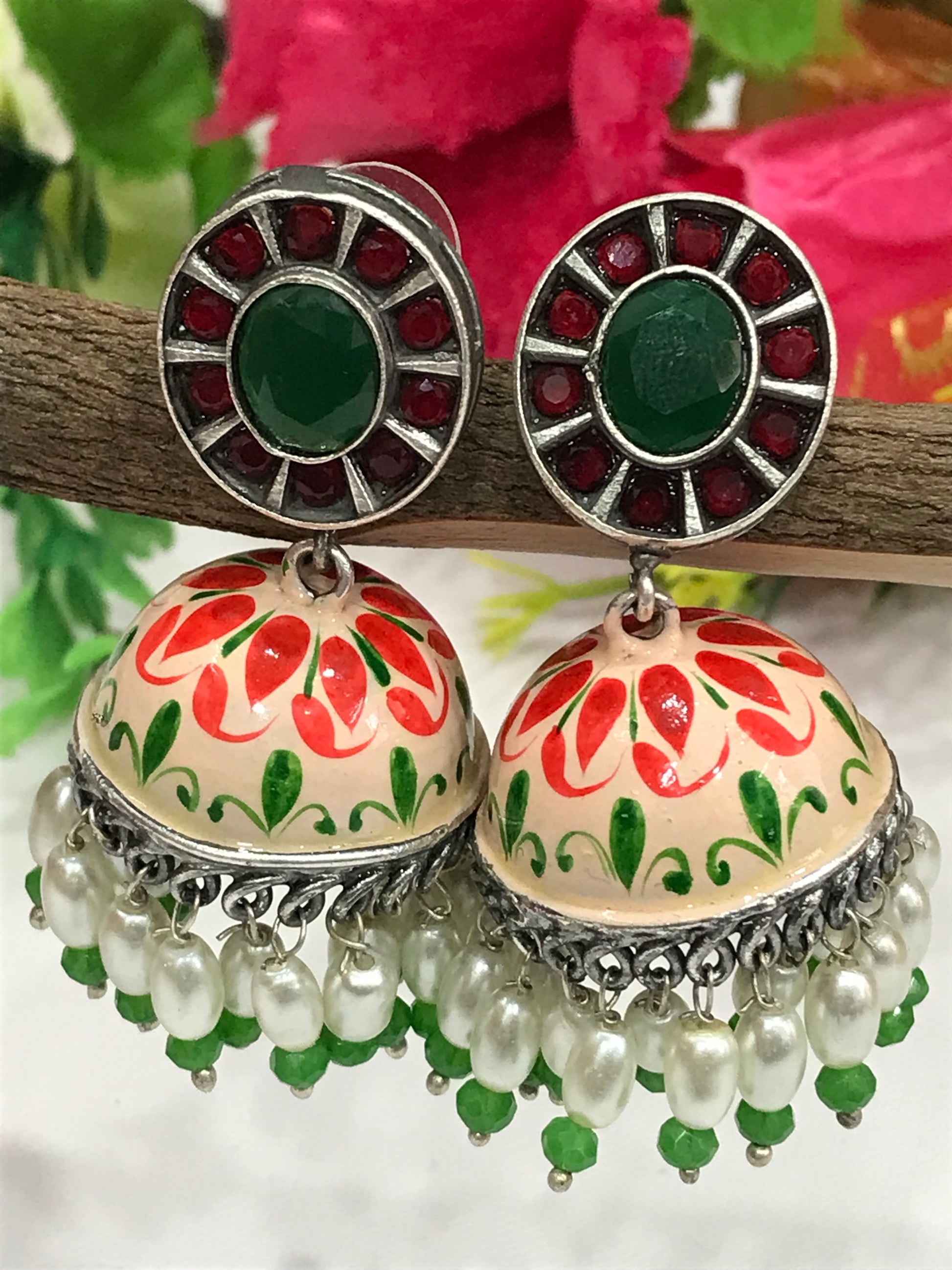 Silver Plated Oxidized Jhumkas With Pearl Drops Near Me