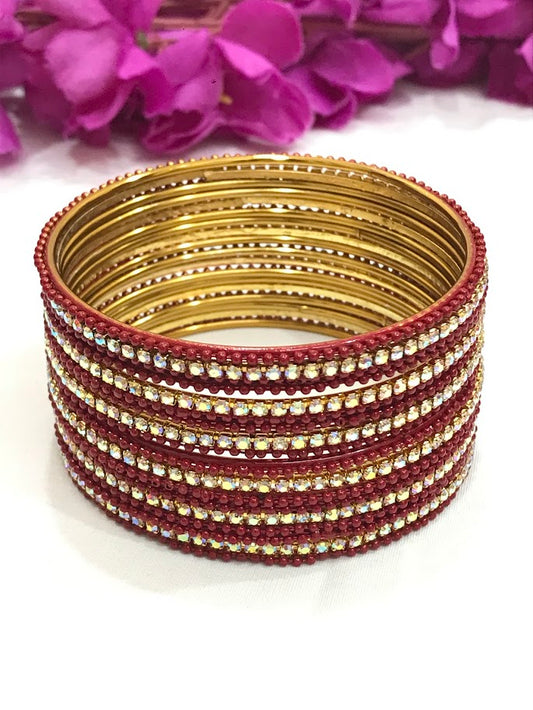 Alluring Red Color Stone Design Bangles For Women