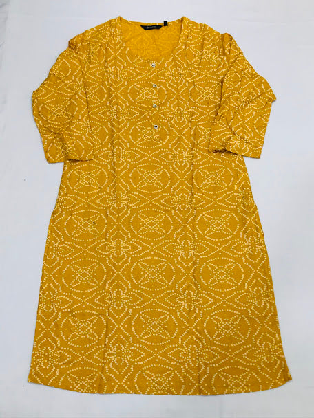 Awesome Yellow Colored Floral Designed Kurti For Women