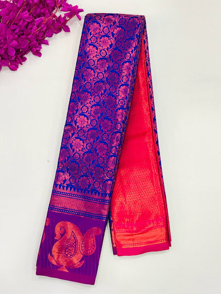 Gorgeous Blue Colored Soft Silk Saree With Rich Pallu