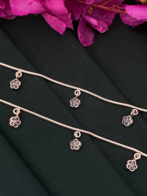 925 Antique Silver Hanging Flower Anklet For Women - 11 Inches Near Me