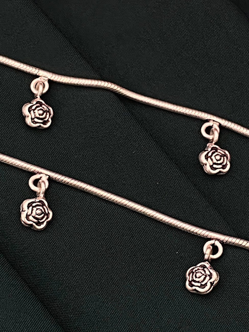 925 Antique Silver Hanging Flower Anklet For Women - 11 Inches In USA