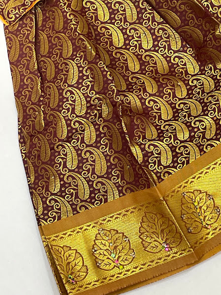 Yellow And Brown Color Langa Set In Suncity