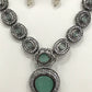 Green Colored AD Stones Silver Oxidized Necklace With Earrings in Casa Grande
