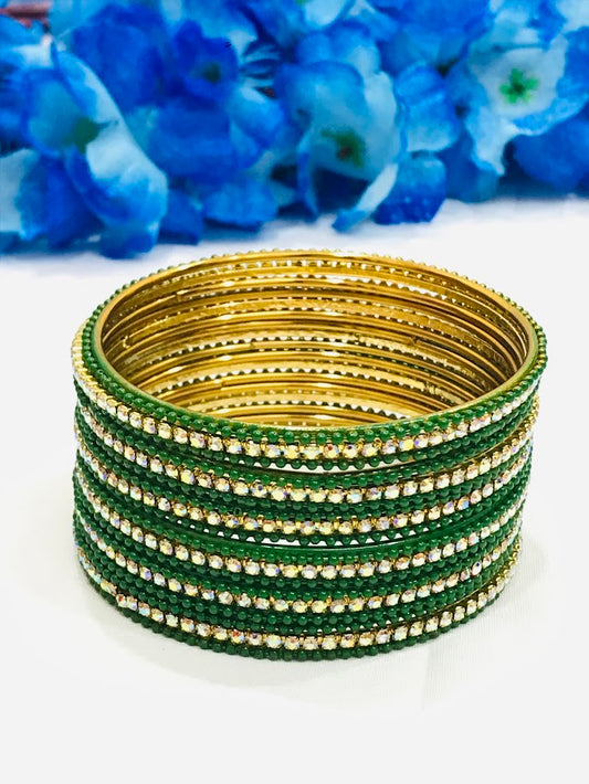 Gorgeous Green Color Stone Design Metal Bangles For women