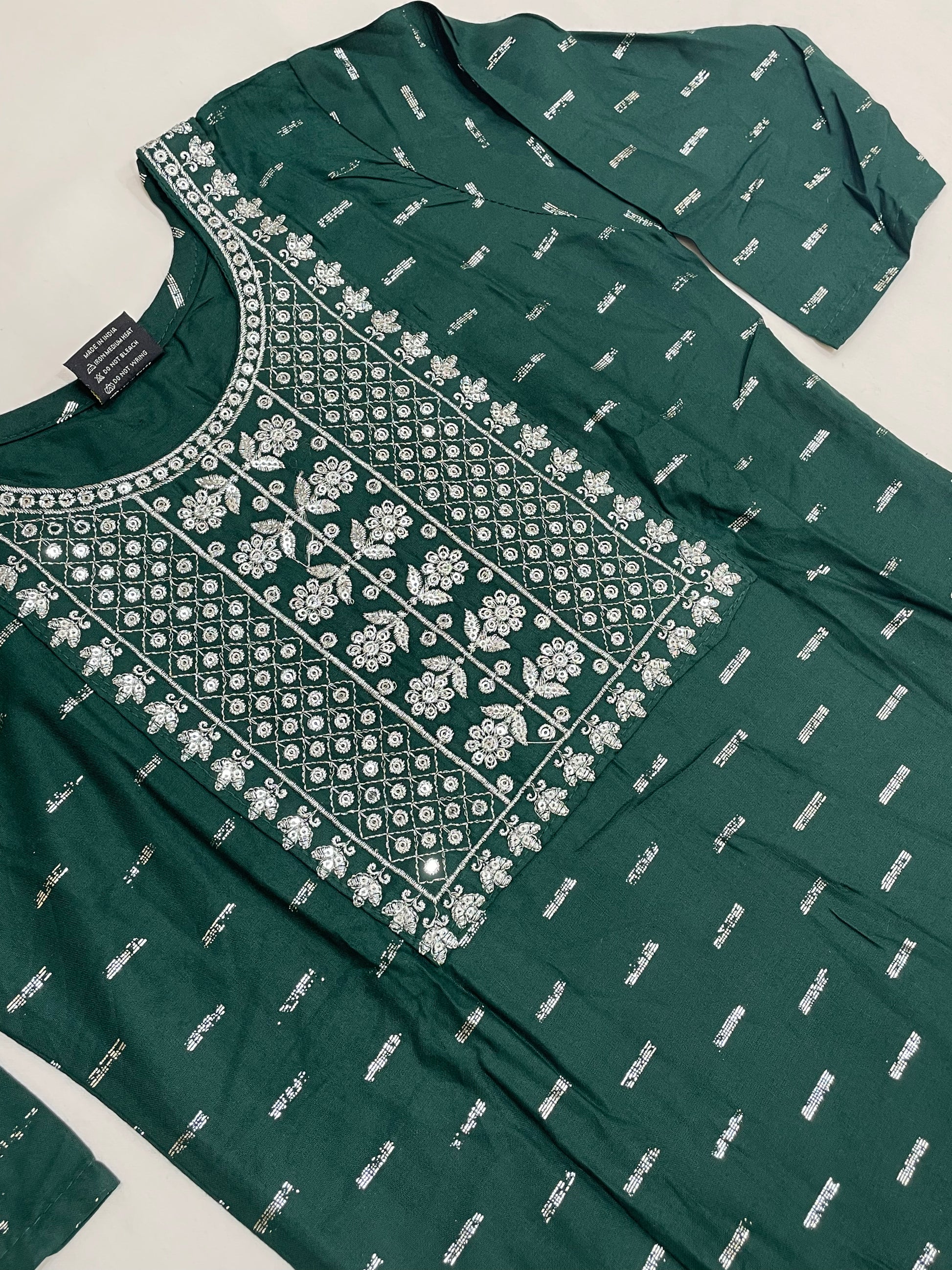 Dark Green Color Rayon With Embroidery Work Kurti In Chandler