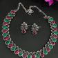 Appealing Multicolor Stone Studded Oval Shaped Designer Oxidized Necklace Set With Matching Earrings