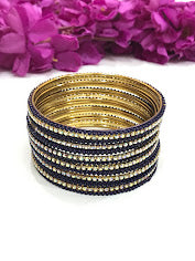 Exquisite Dark Blue Color Metal Bangles With White Stone For Women