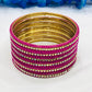 Alluring Pink Color Stone Work Metal Bangles For Women