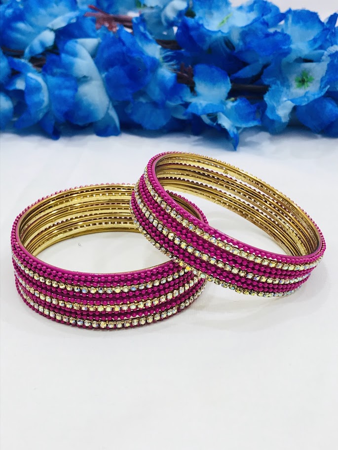 Pink Color Stone Work Metal Bangles Near Me