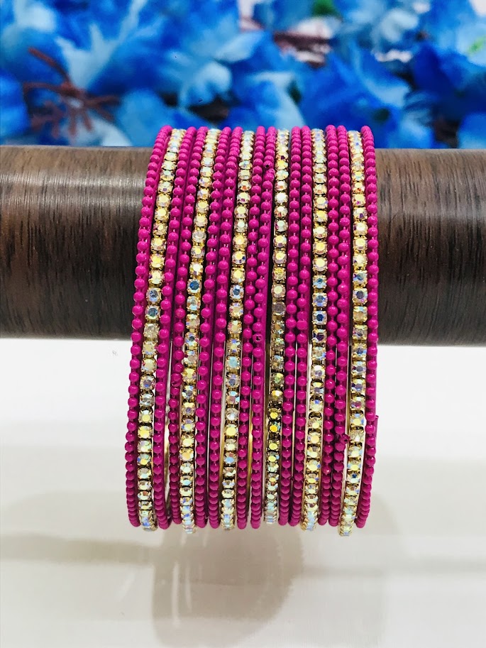 Pink Color Stone Work Metal Bangles In Mesa