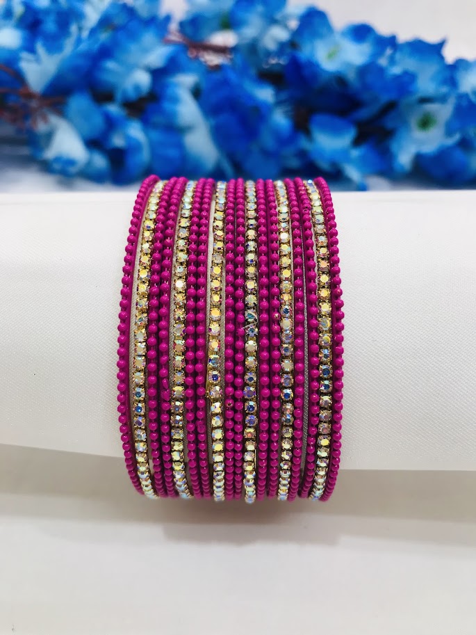 Alluring Pink Color Stone Work Metal Bangles In Yuma