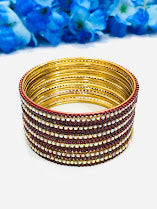 Dazzling Brown Color Gold Plated Bangles With White Stone For Women