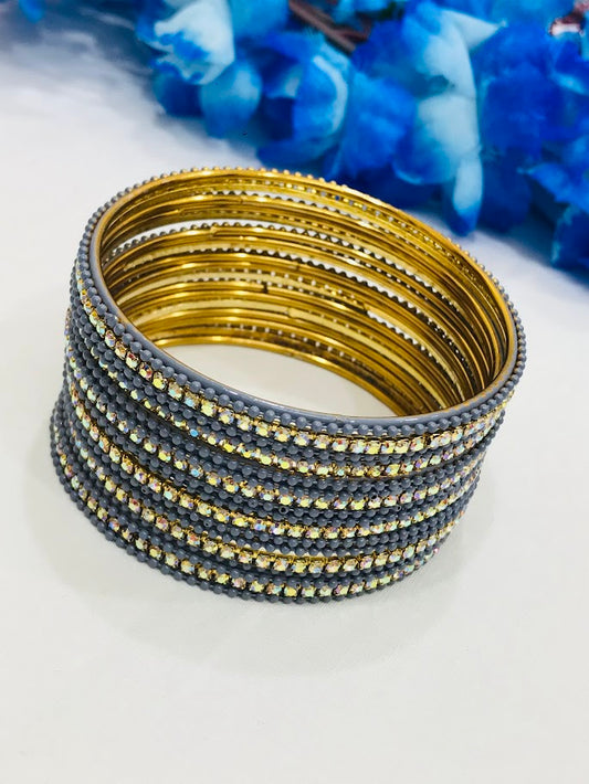 Graceful Gray Color Stone Design Metal Bangles 