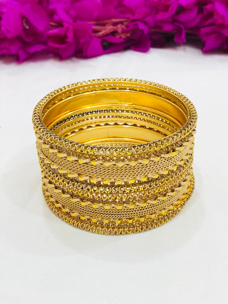 Elegant Gold Color Metal Bangles Set For Women