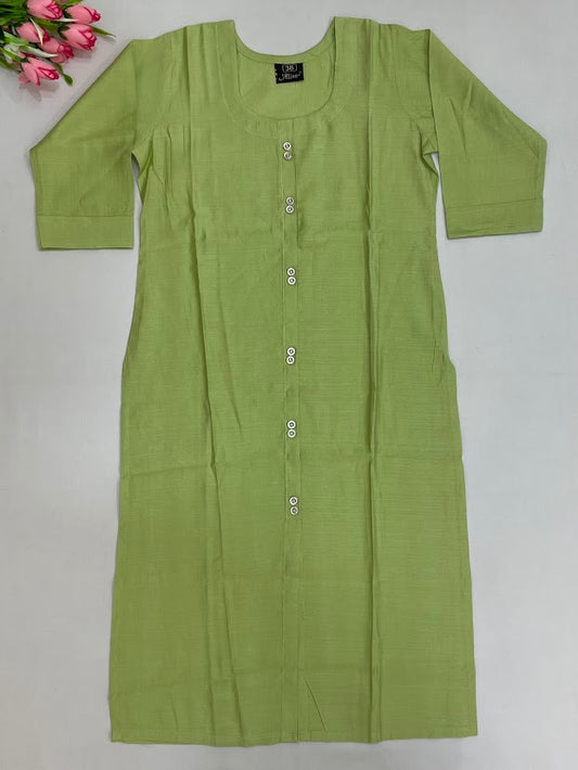 Appealing Green Color Cotton With Self Design Kurti For Girls
