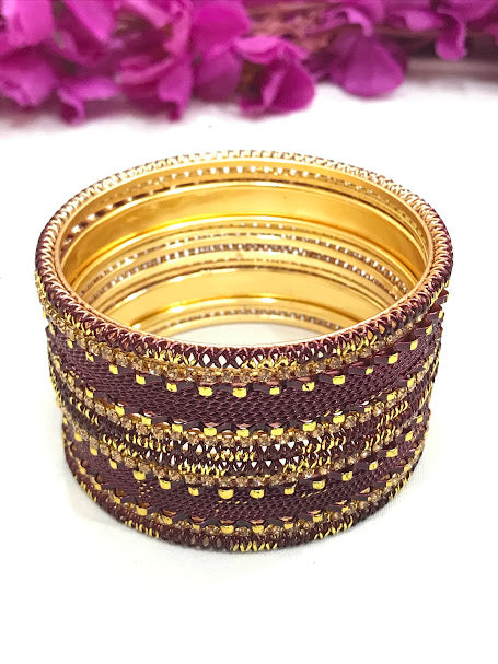 Appealing Dark Purple Color Metal Bangles Set For Women