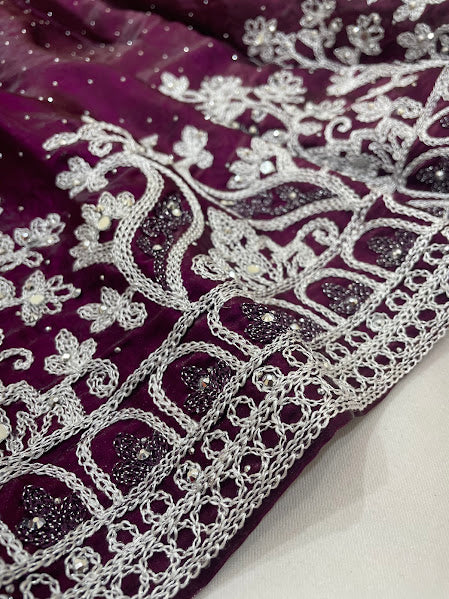 Wine Color Choli Set With Stones Work In Yuma