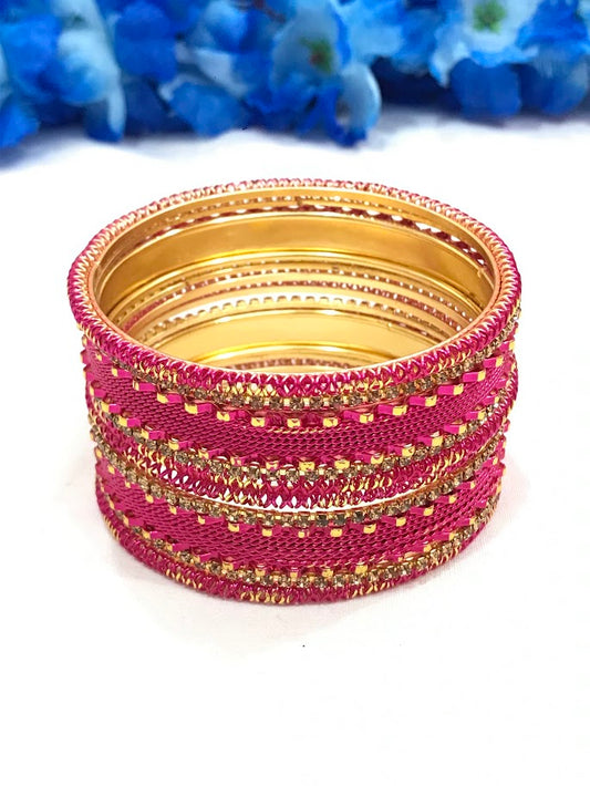 Beautiful Dark Pink Color Design Metal Bangles For Women