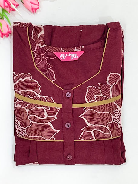 Maroon Color Rayon With Printed Work Nighty Near Me