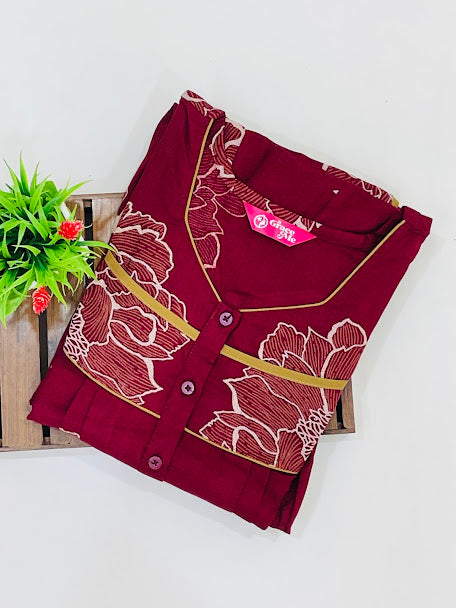 Maroon Color With Printed Work Nighty In USA