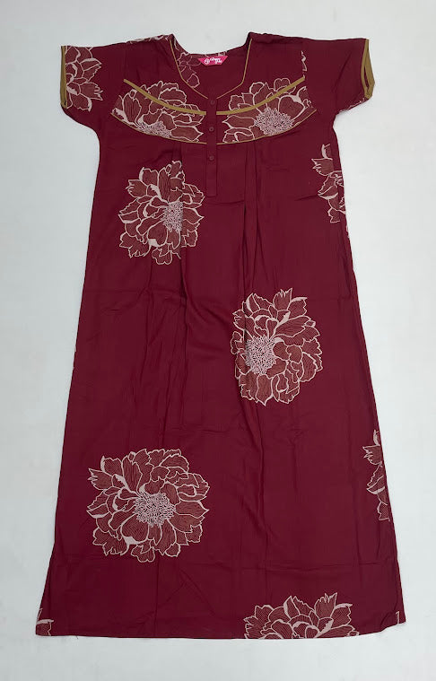 Wonderful Maroon Color Rayon With Printed Work Nighty For Women