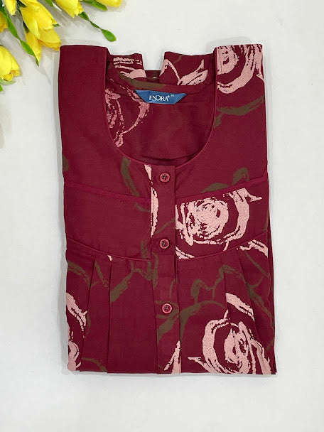 Maroon Color Rayon With Printed Work Nighty Near Me