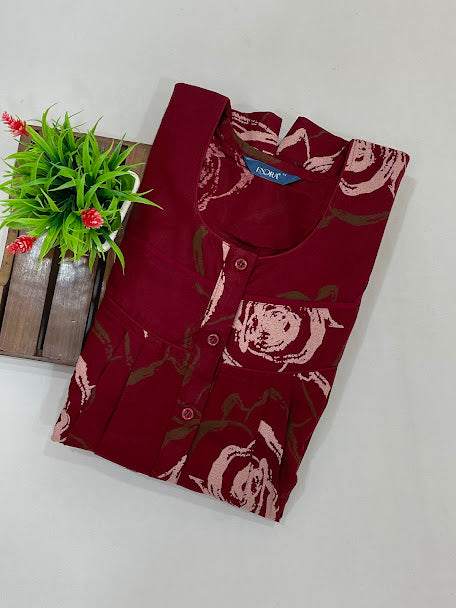 Amazing Maroon Color Rayon With Printed Work Nighty For Women