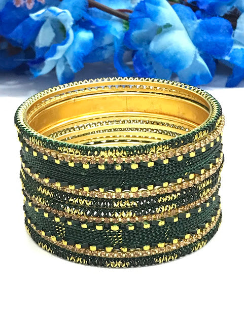 Gorgeous Green Color Gold Plated Metal Bangles Set For Women