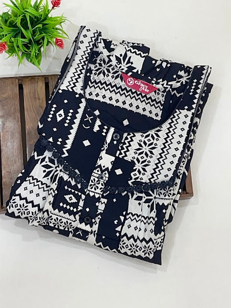 Gray Color Rayon With Printed Work Nighty In USA