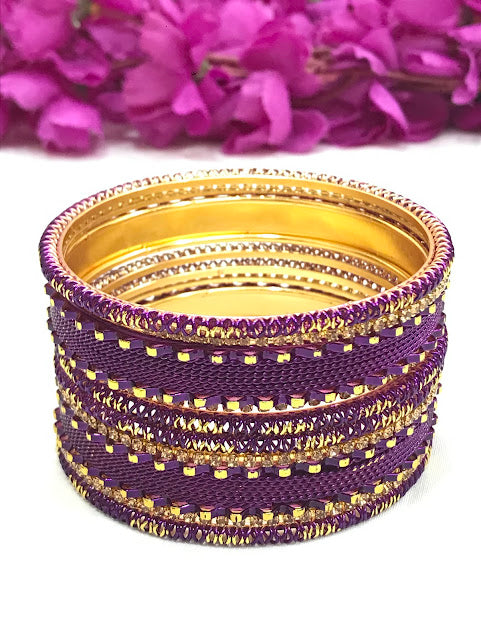 Appealing Purple Color Gold Plated Bangles With Stone For Women