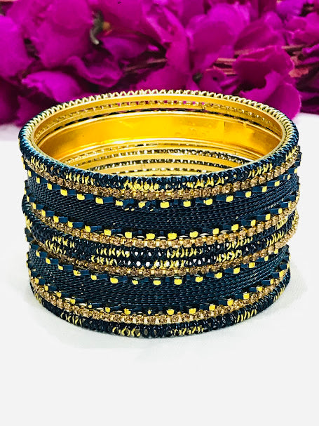 Splendid Teal Blue Color Metal Bangles Set For Women