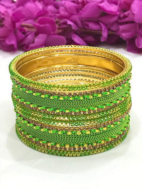 Impressive Green Color Metal Bangles Set For Women