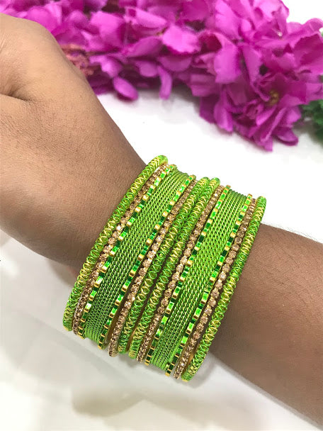 Impressive Green Color Metal Bangles Set for Women 2.6 Green Metal