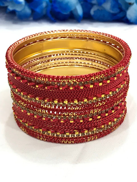 Delightful Traditional Red Color Metal Bangles For Women